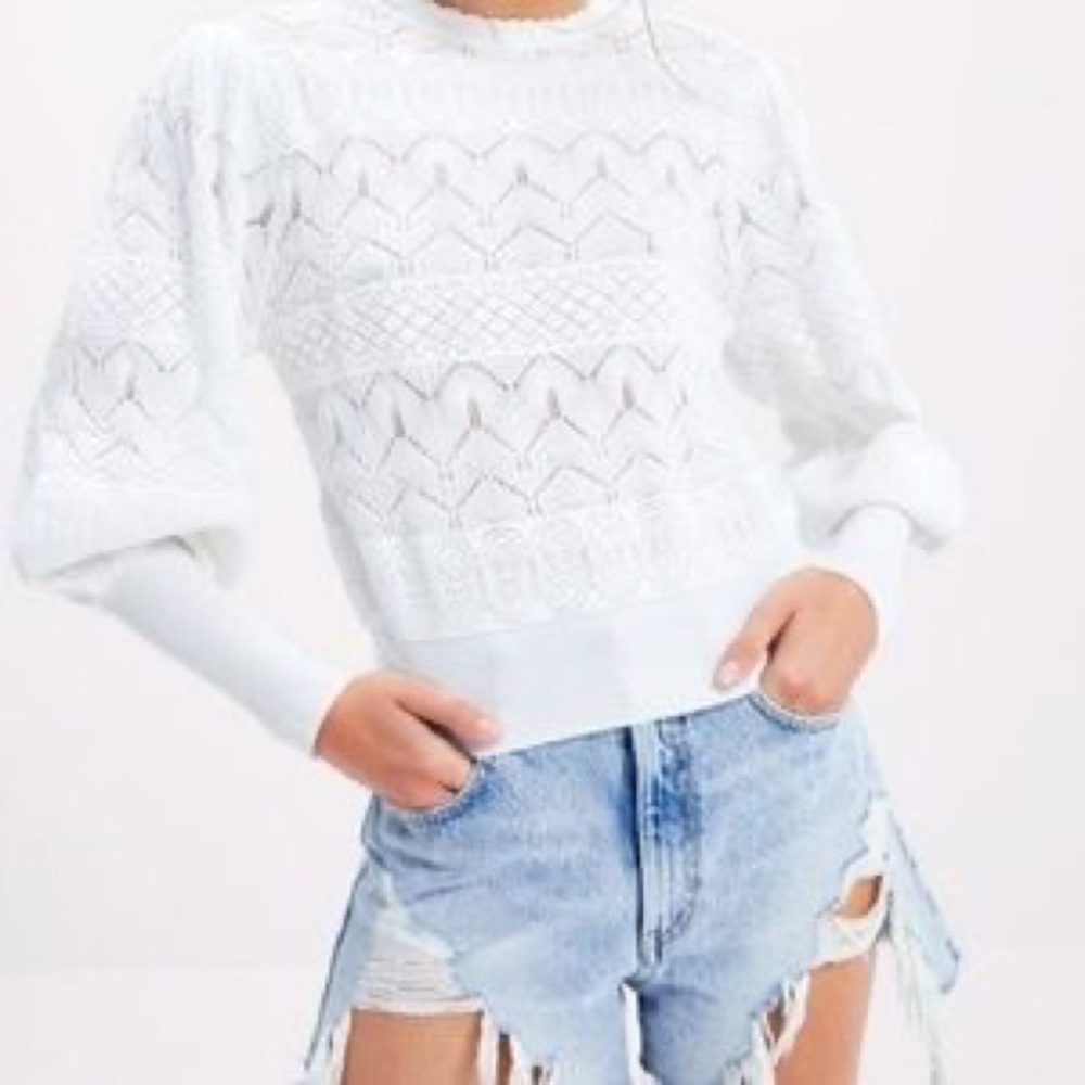 Zara Crochet Balloon Sleeve Sweater - Picture 2 of 7